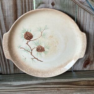 French Saxon China Pine Cone Round Handled Cake Platter Size 11 3/8”W